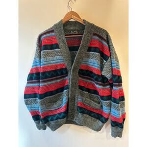 COOGI VTG 90s Mens Multicolor 3D Textured Grandpa 100% Wool Knit Sweater L